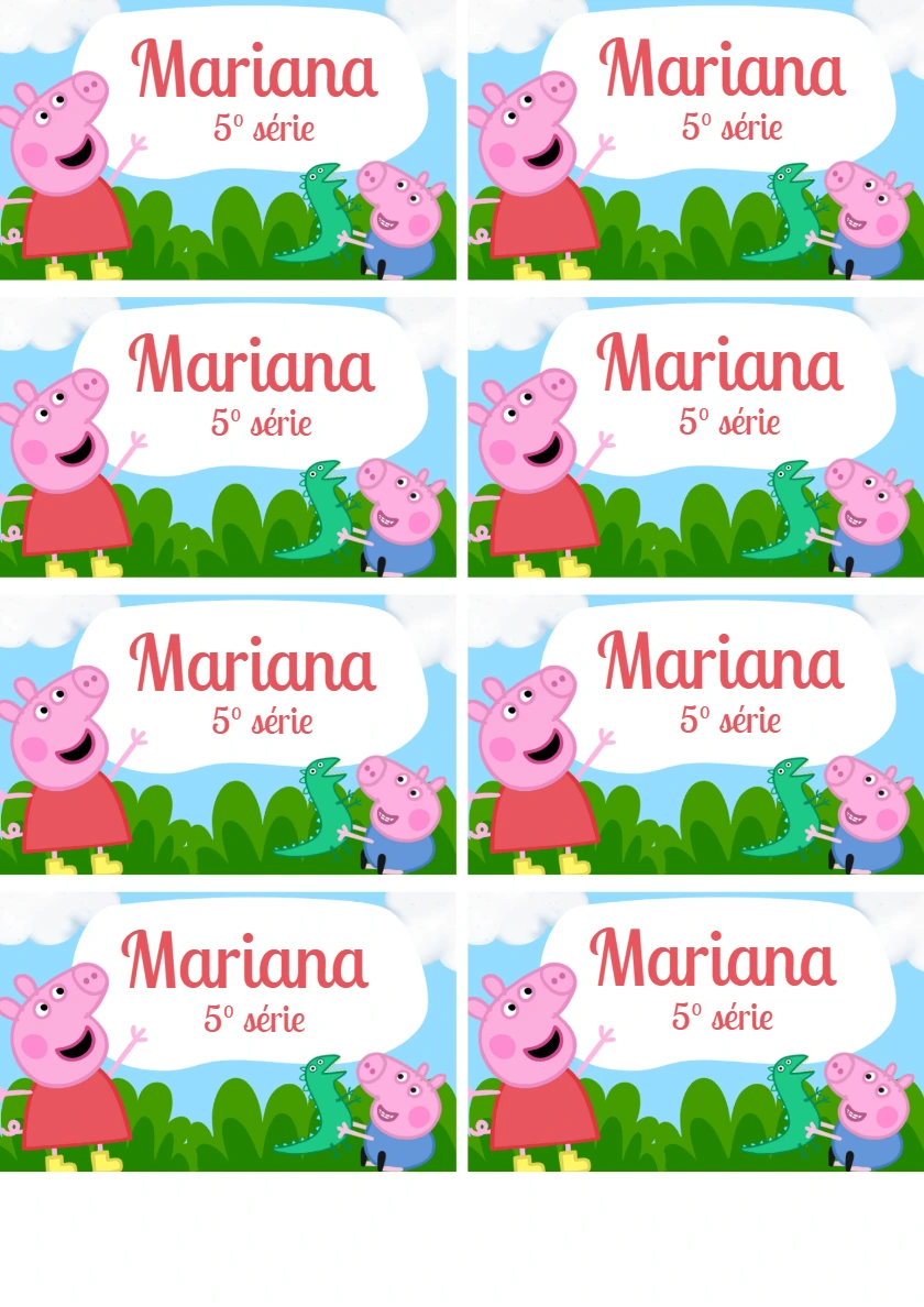 Etiqueta Escolar Peppa Pig Editável para Imprimir