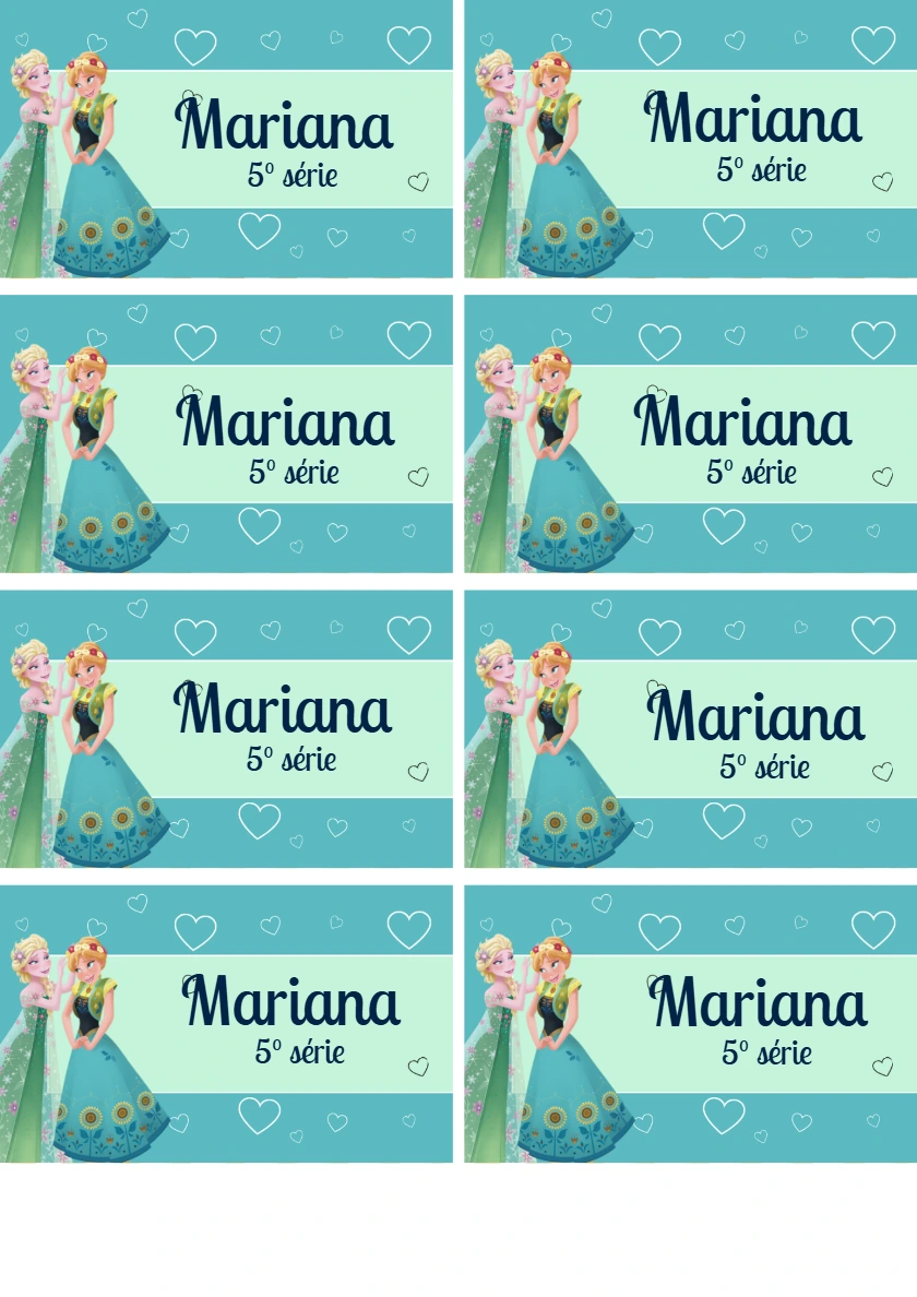 Etiqueta Escolar Frozen Editável com Elsa e Anna para Imprimir