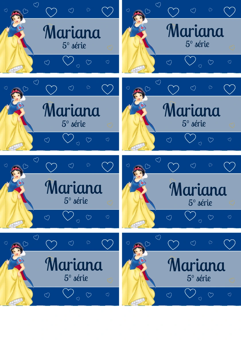Etiqueta Escolar Branca de Neve para Editar Online e Imprimir