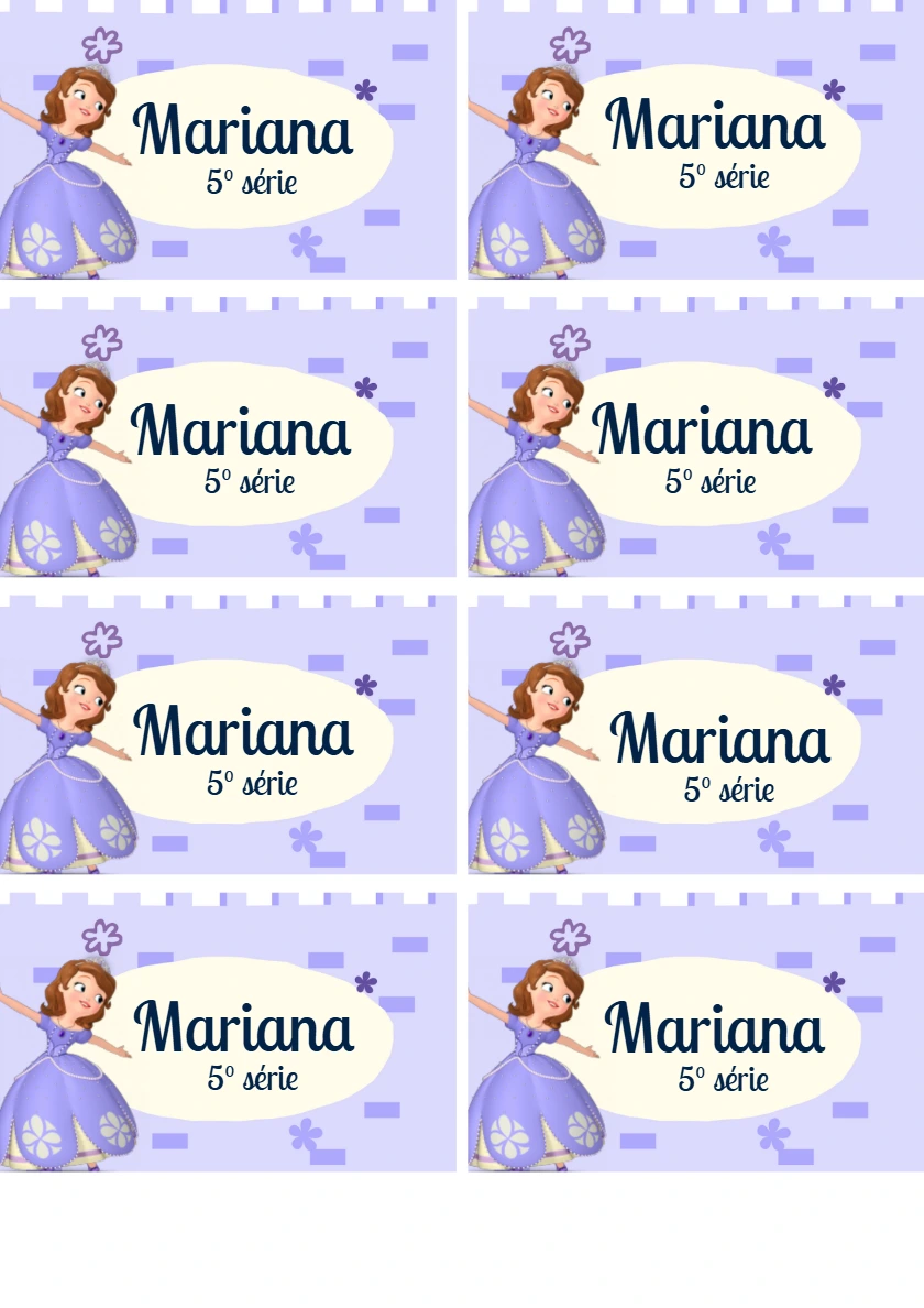 Etiqueta Escolar Princesa Sofia para Editar e Imprimir
