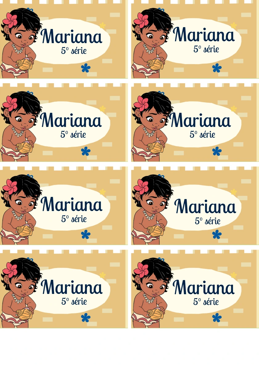 Etiqueta Escolar Moana Baby para Editar e Imprimir