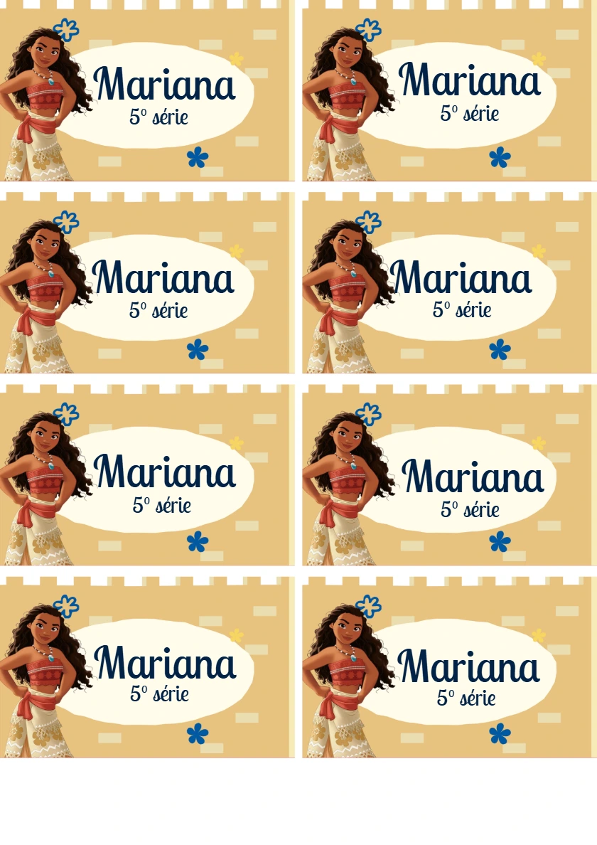 Etiqueta Escolar da Moana para Editar e Imprimir