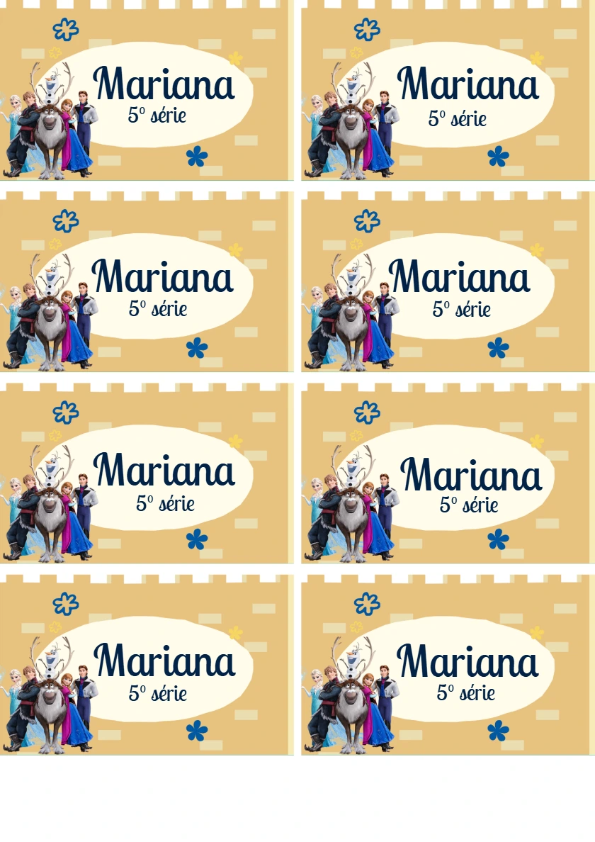Etiqueta Escolar Frozen com Personagens para Editar Online