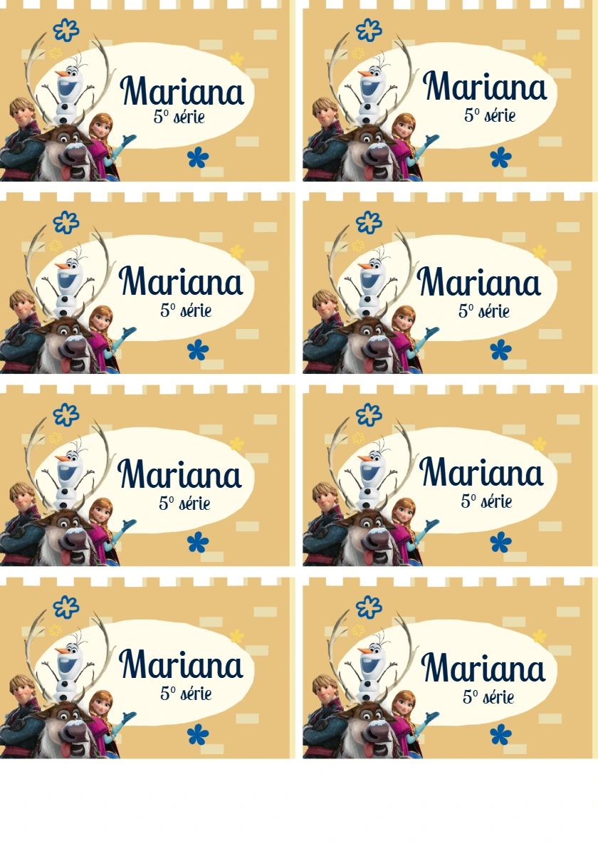 Etiqueta Escolar Frozen com Personagens para Editar Online
