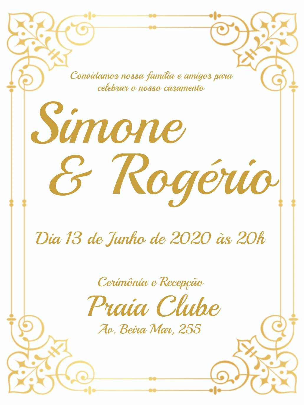 Convite de Casamento Provençal Dourado para Editar Online