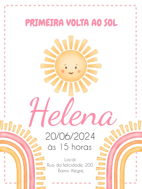Convite Aniversário Primeira Volta ao Sol Rosa para Editar