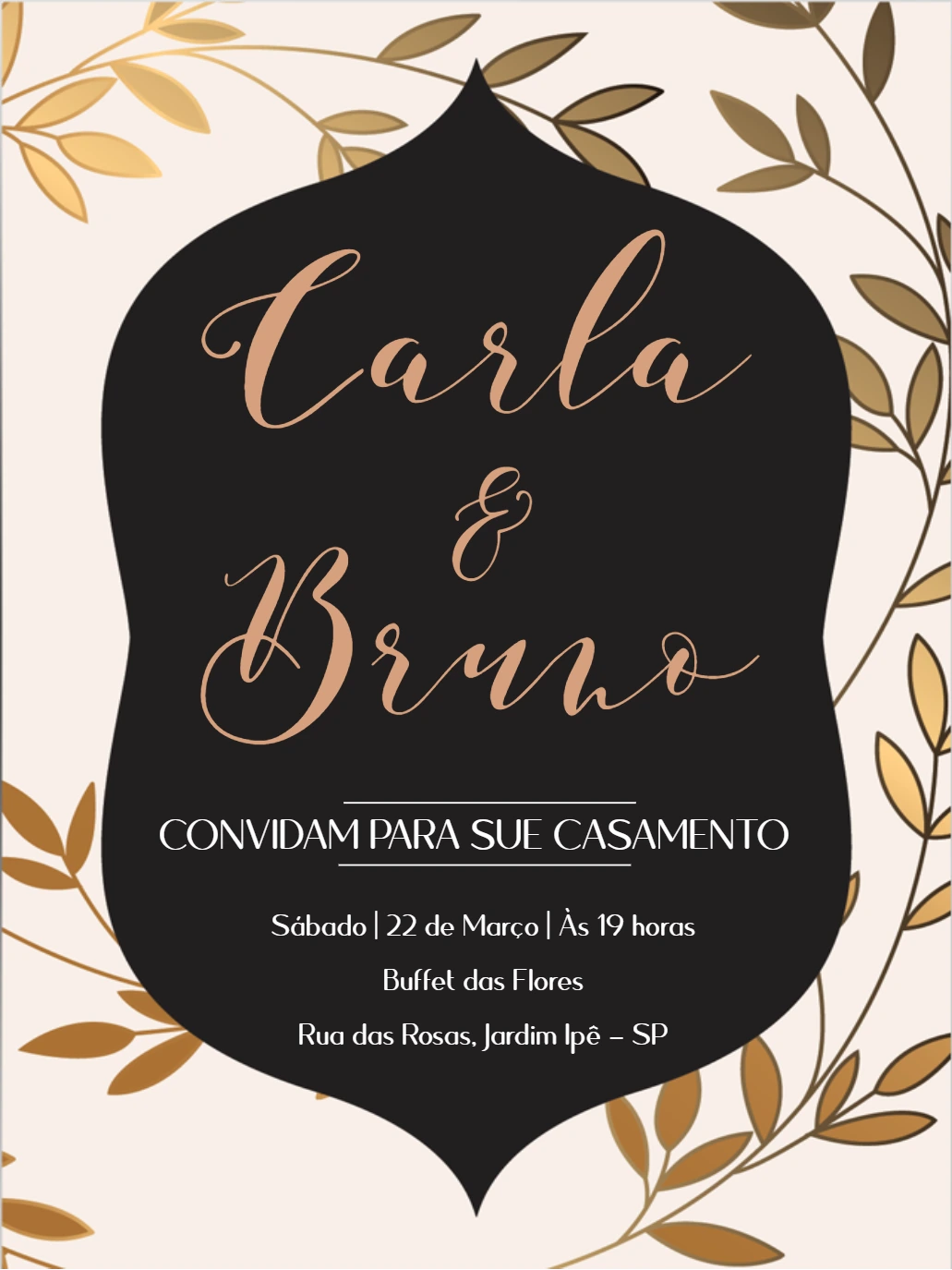 Convite de Casamento Floral Dourado para Editar Online