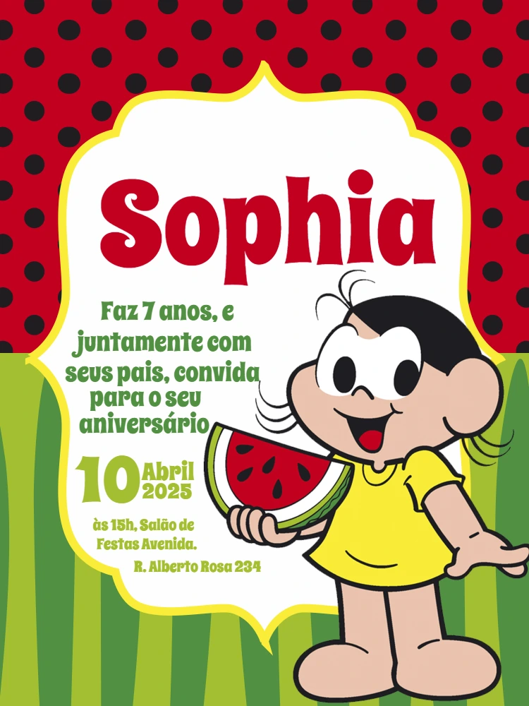 Convite de Aniversário Magali com Melancia para Editar Online