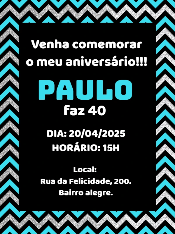 Convite Aniversário Masculino Azul e Prata para Editar Online
