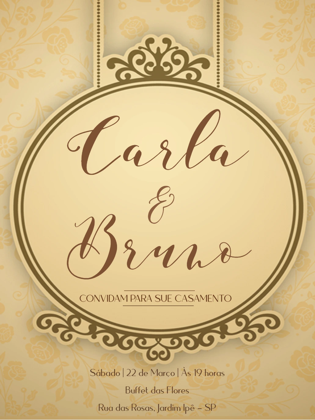 Convite de Casamento Vintage Floral para Editar Online