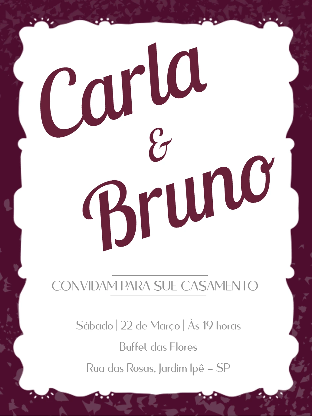 Convite de Casamento Elegante com Borda Decorada para Editar