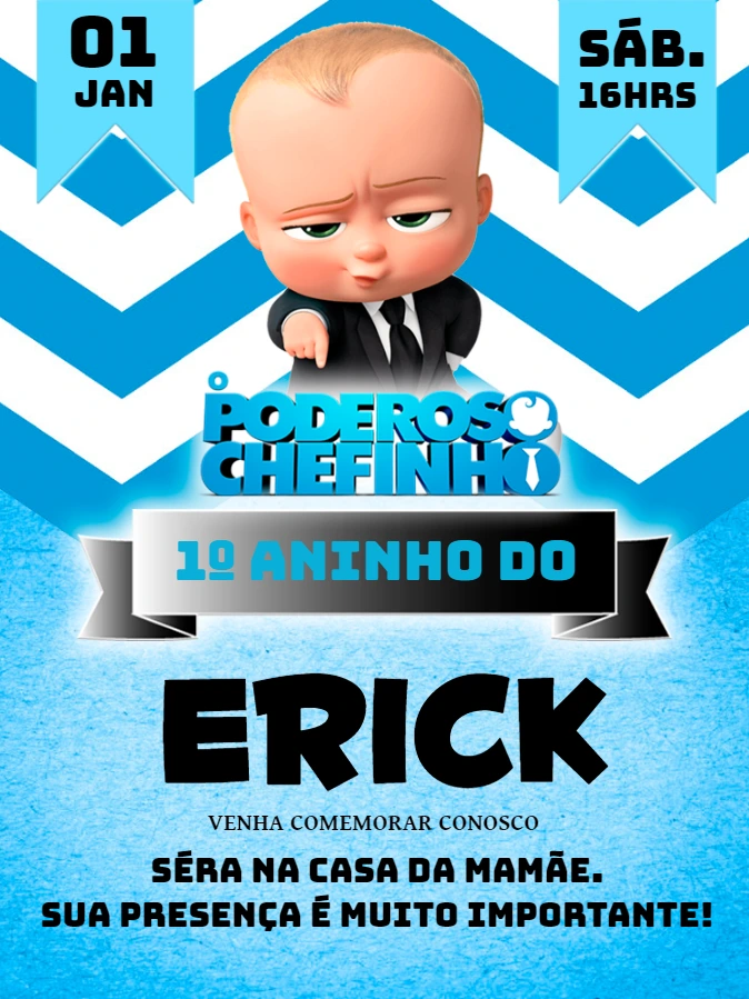 Convite de Aniversário Poderoso Chefinho para Editar Online