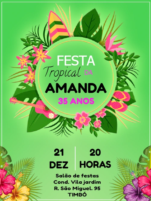 Convite Aniversário Tropical Havaiano para Editar Online