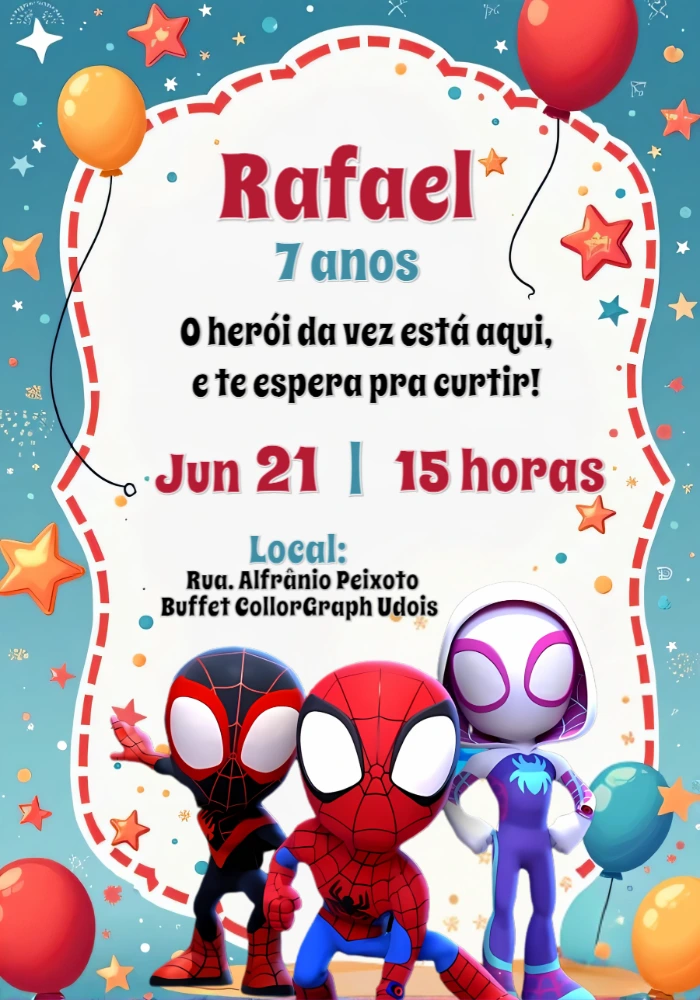Convite Aniversário Spidey e Amigos Espetaculares para Editar