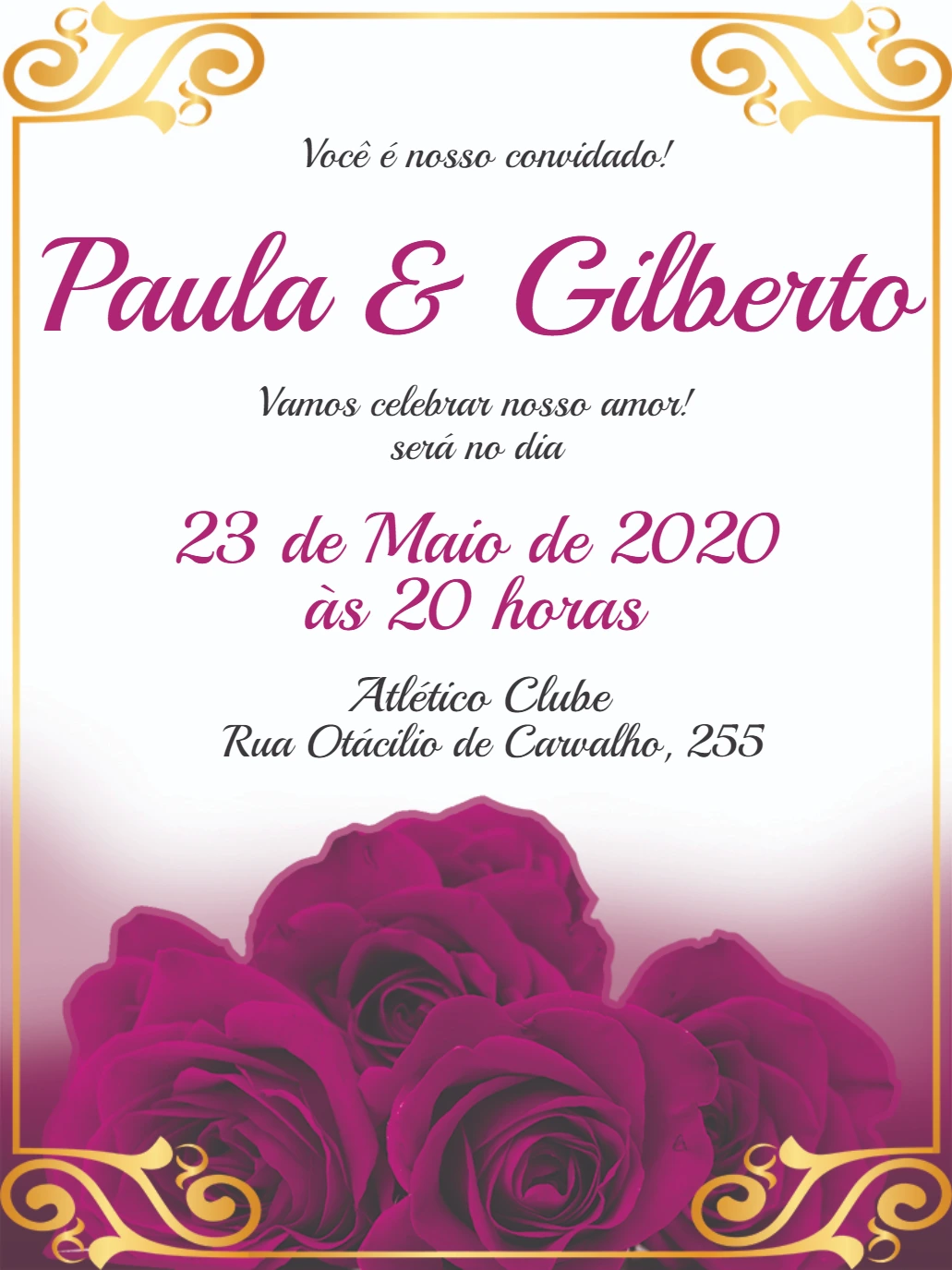 Convite de Casamento Provençal Roxo e Dourado para Editar