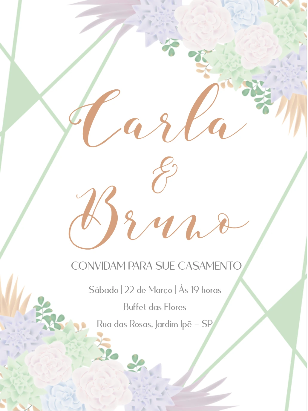 Convite de Casamento Floral Geométrico para Editar Online