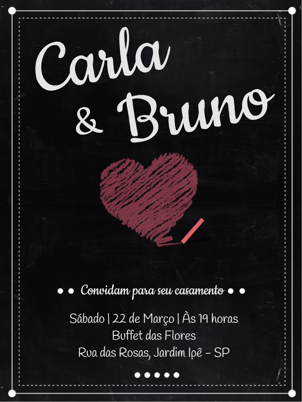 Convite de Casamento Lousa Chalkboard para Editar Online