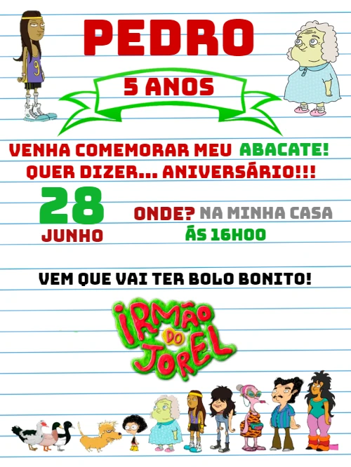 Convite de Aniversário Irmão do Jorel para Editar Online