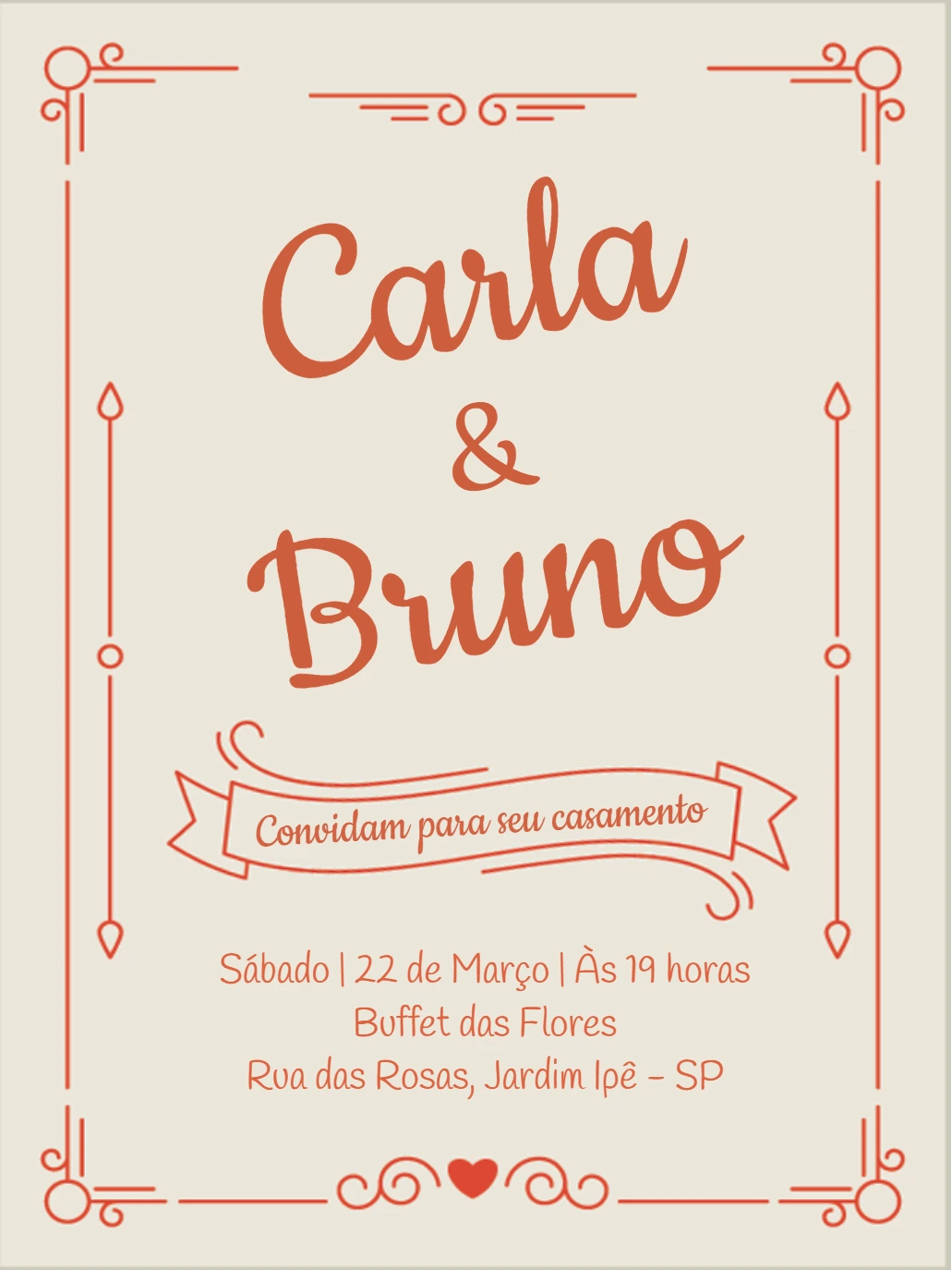 Convite de Casamento Romântico para Editar Online