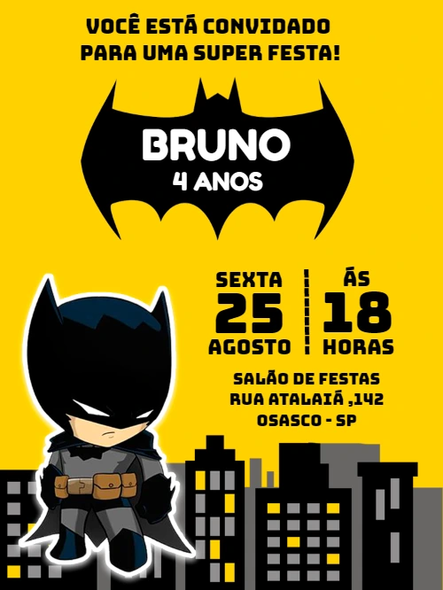 Convite de Aniversário Batman para Editar Online