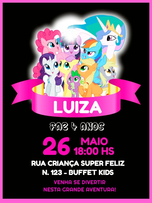Convite de Aniversário My Little Pony para Editar Online