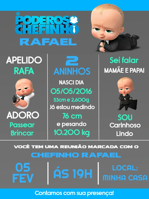 Convite Aniversário O Poderoso Chefinho para Editar Online