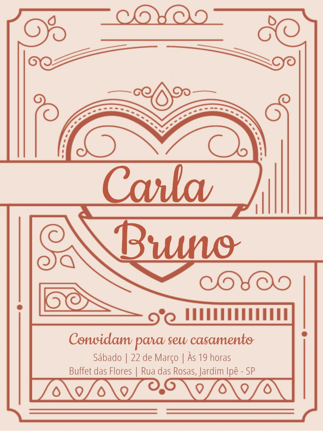 Convite de Casamento Romântico Art Déco para Editar Online