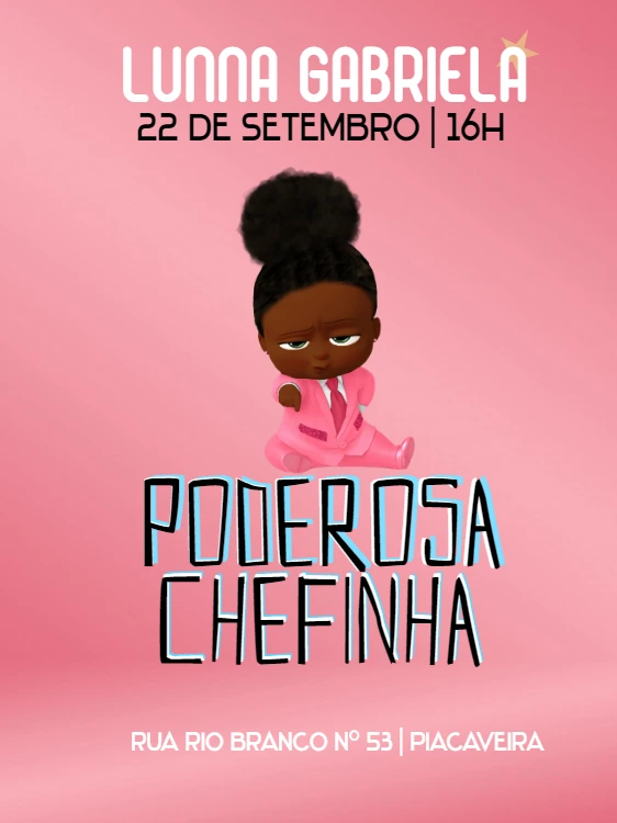 Convite Aniversário Poderosa Chefinha Negra para Editar Online