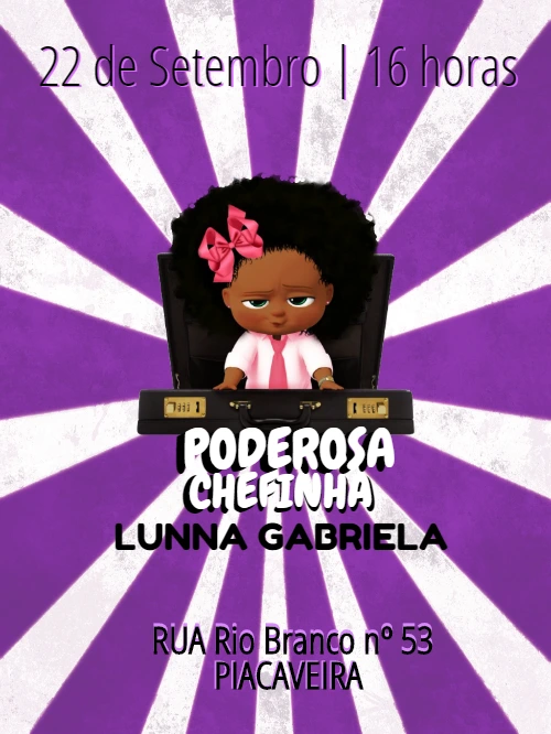 Convite Aniversário Poderosa Chefinha Negra para Editar Online
