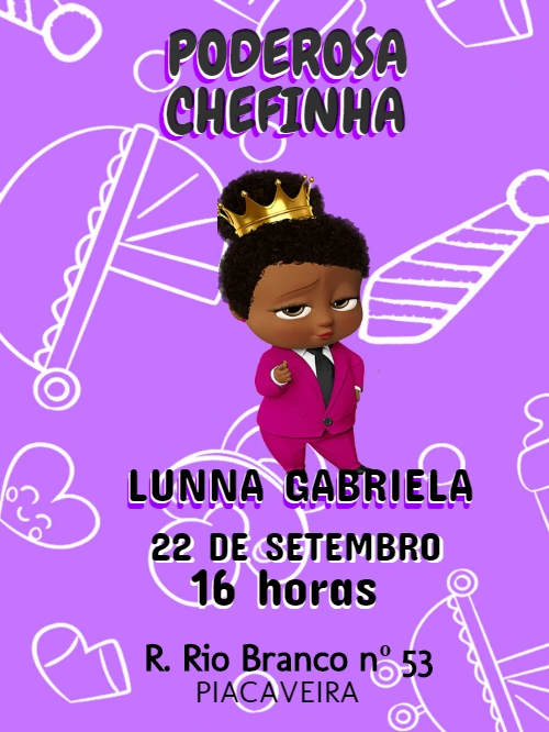 Convite Aniversário Poderosa Chefinha Negra para Editar Online