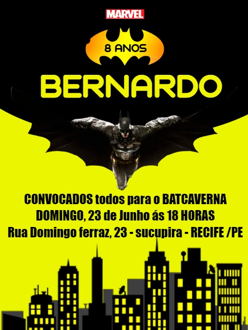 Convite de Aniversário Batman: Edite Online e Imprima