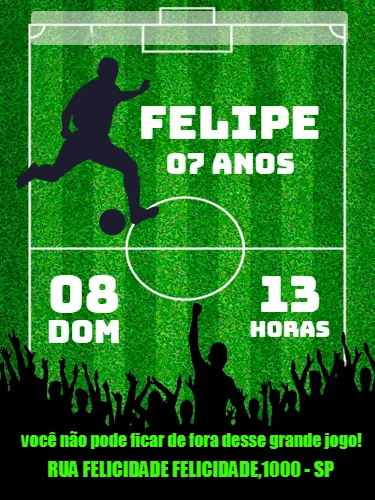 Convite de Aniversário Futebol Masculino para Editar Online