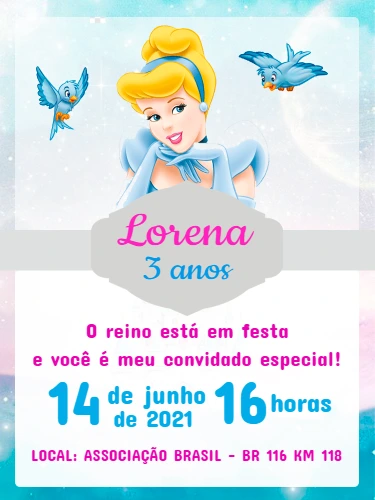 Convite de Aniversário Cinderela Editável Online