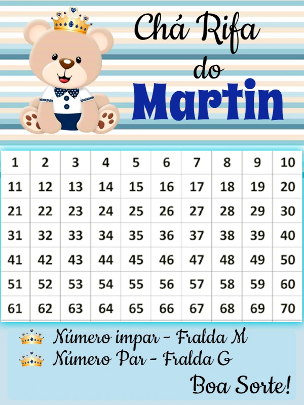 Chá Rifa Ursinho Príncipe: Convite Editável para Imprimir