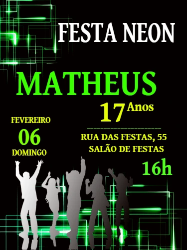 Convite Aniversário Balada Neon para Editar Online