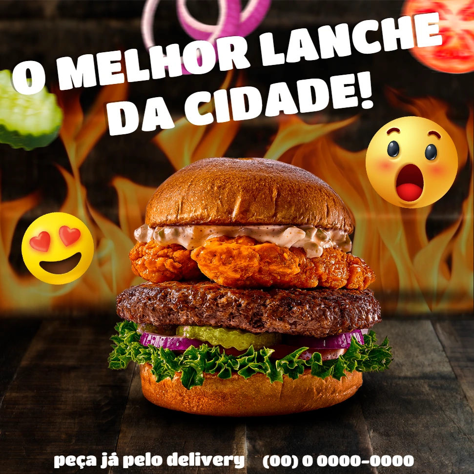 Post Editável de Hamburgueria com Lanche para Redes Sociais