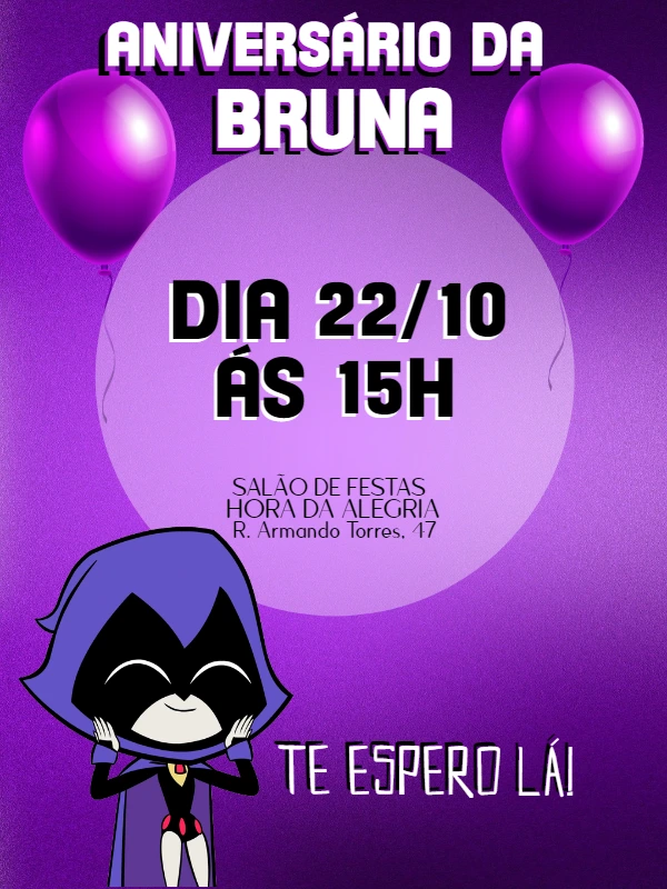 Convite de Aniversário Ravena Jovens Titãs para Editar Online
