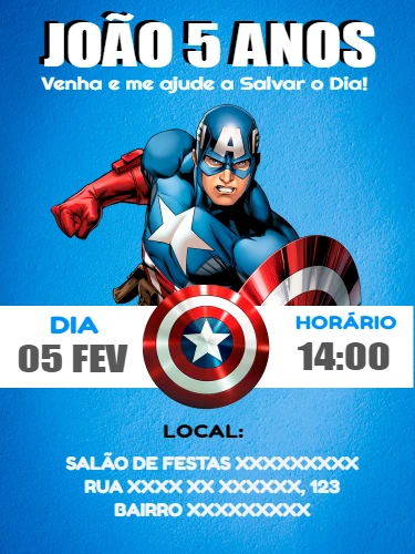 Convite de Aniversário Capitão América para Editar Online