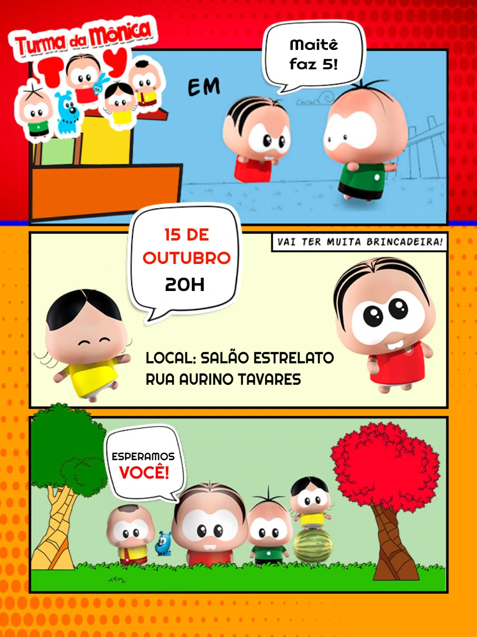Convite de Aniversário Turma da Mônica Toy para Editar Online