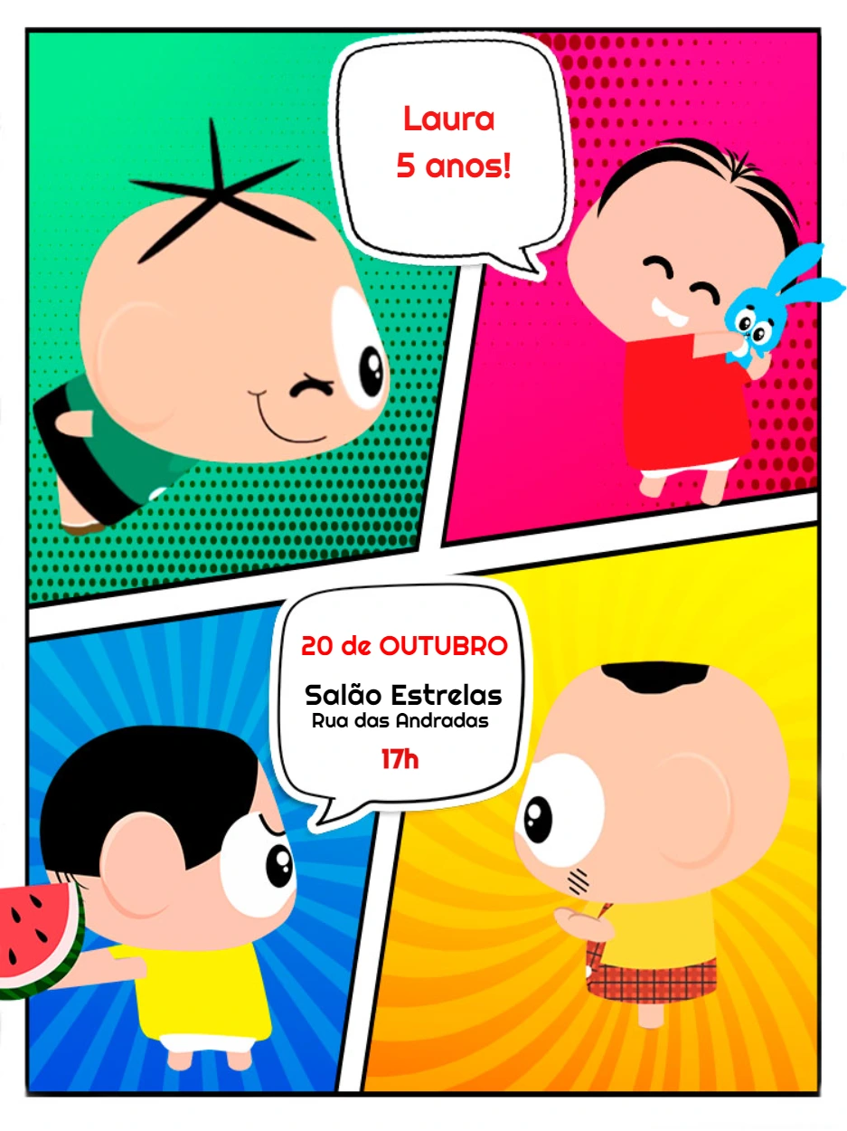 Convite Aniversário Turma da Mônica Toy para Editar Online