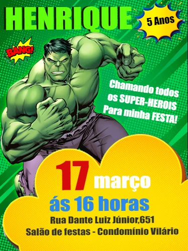 Convite de Aniversário do Hulk para Editar Online