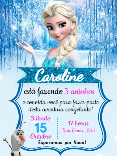 Convite Aniversário Frozen com Elsa para Editar Online
