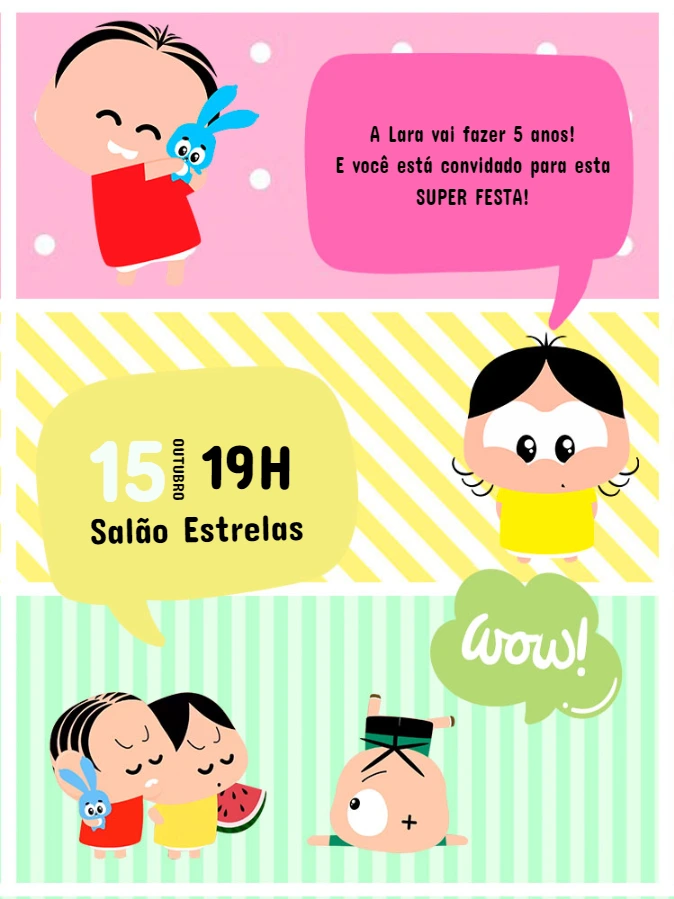 Convite de Aniversário Turma da Mônica Toy para Editar Online