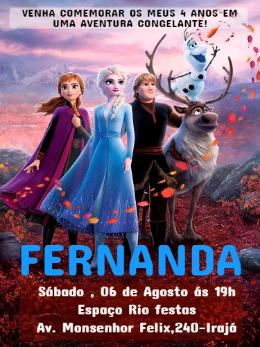 Convite de Aniversário Frozen com Personagens para Editar Online