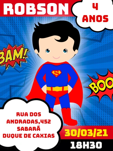 Convite de Aniversário Super Homem para Editar Online