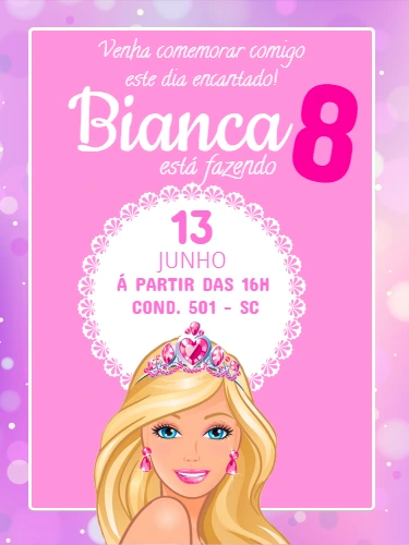 Convite de Aniversário Barbie Princesa para Editar Online