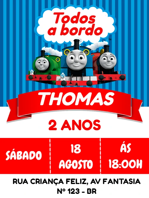 Convite Aniversário Thomas e seus Amigos para Editar Online