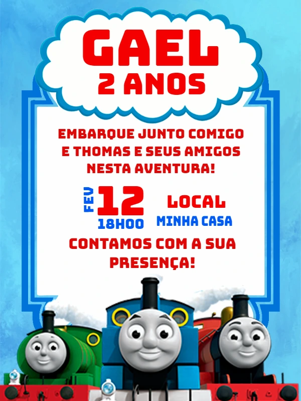Convite de Aniversário Thomas e seus Amigos para Editar Online
