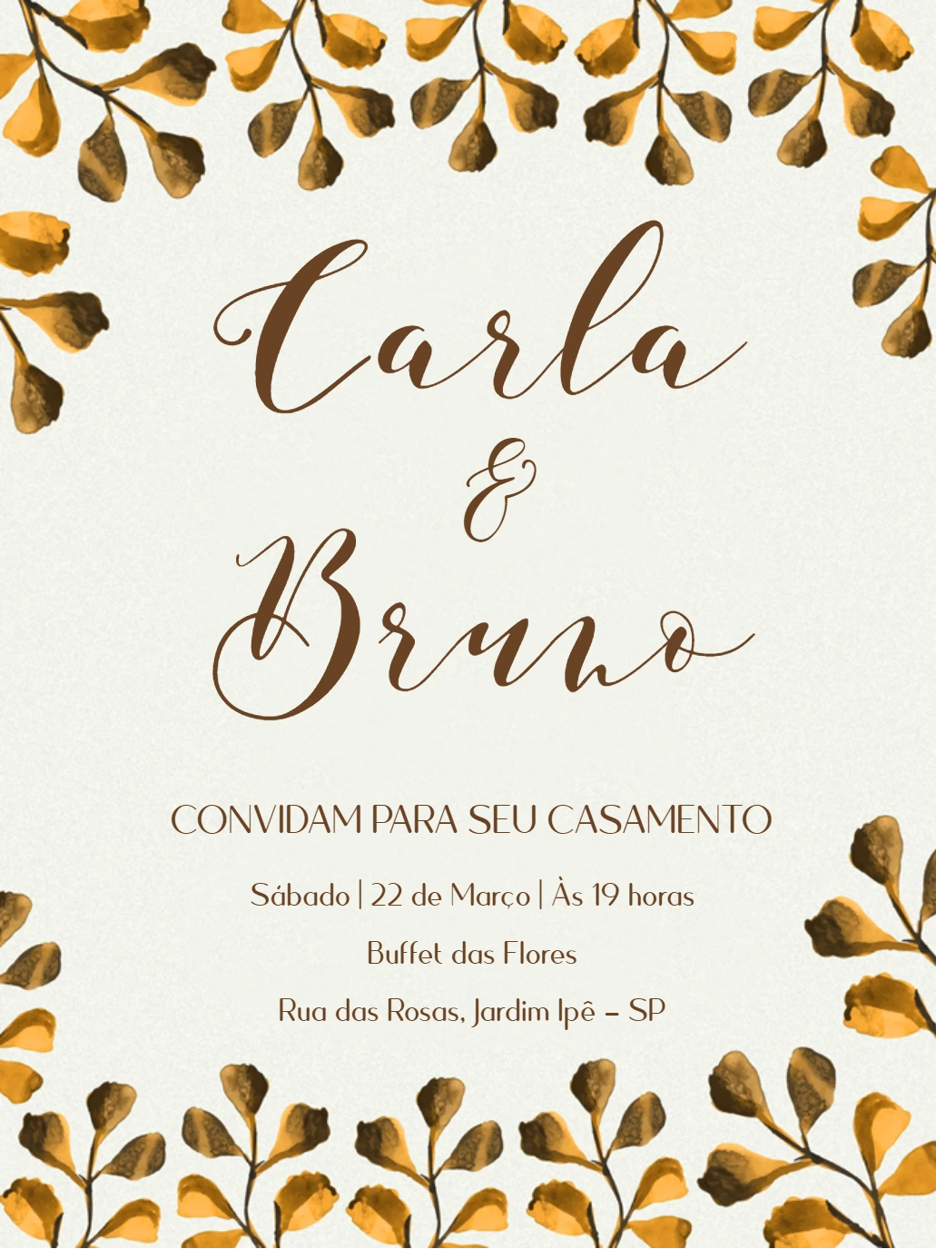 Convite de Casamento Rústico com Folhas de Outono para Editar