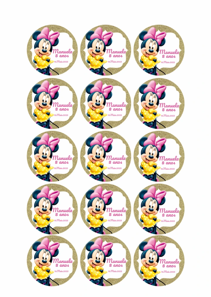 Tag de Aniversário Minnie Mouse Dourada para Editar